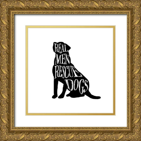 LightBoxJournal 12x12 Gold Ornate Wood Framed with Double Matting Museum Art Print Titled - Rescue Dog 2