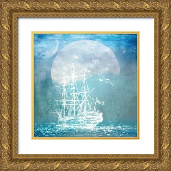 LightBoxJournal 12x12 Gold Ornate Wood Framed with Double Matting Museum Art Print Titled - Sailor Away_Ship 2