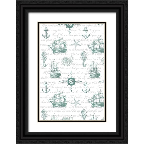 LightBoxJournal 13x18 Black Ornate Wood Framed with Double Matting Museum Art Print Titled - Sailor Away_Surface Pattern 1