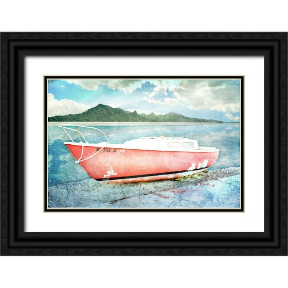 LightBoxJournal 14x11 Black Ornate Wood Framed with Double Matting Museum Art Print Titled - Gypsy Boat