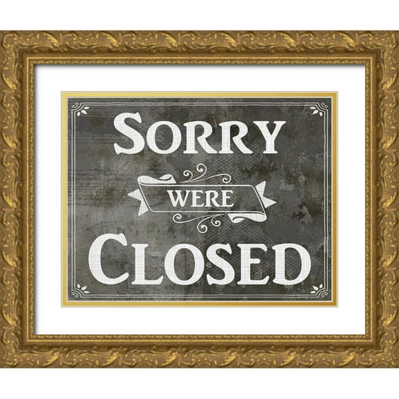 LightBoxJournal 14x12 Gold Ornate Wood Framed with Double Matting Museum Art Print Titled - Farm Sign_Closed