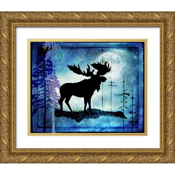 LightBoxJournal 14x12 Gold Ornate Wood Framed with Double Matting Museum Art Print Titled - Midnight Moose