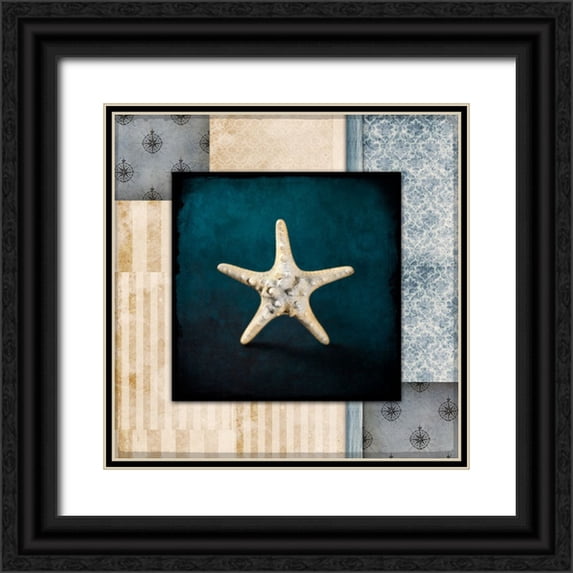 LightBoxJournal 15x15 Black Ornate Wood Framed with Double Matting Museum Art Print Titled - Blue Sea Bumpy Star