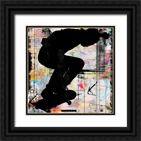 LightBoxJournal 15x15 Black Ornate Wood Framed with Double Matting Museum Art Print Titled - Extreme Skate Boarder 5