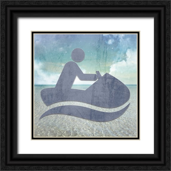 LightBoxJournal 15x15 Black Ornate Wood Framed with Double Matting Museum Art Print Titled - Signs_JetSki