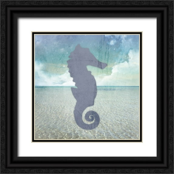 LightBoxJournal 15x15 Black Ornate Wood Framed with Double Matting Museum Art Print Titled - Signs_SeaHorse