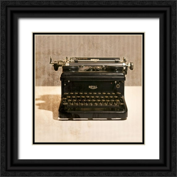 LightBoxJournal 15x15 Black Ornate Wood Framed with Double Matting Museum Art Print Titled - Typewriter 03 Royal