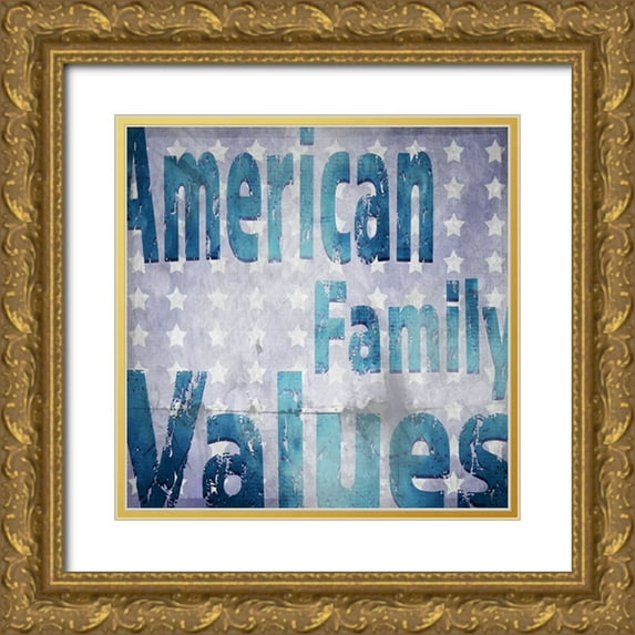 LightBoxJournal 15x15 Gold Ornate Wood Framed with Double Matting Museum Art Print Titled - American Born Free Sign Collection V5