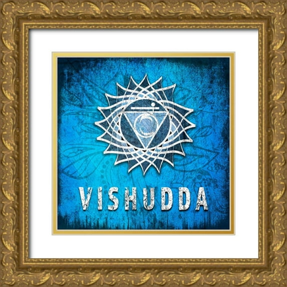 LightBoxJournal 15x15 Gold Ornate Wood Framed with Double Matting Museum Art Print Titled - ChakrasYoga_Symbol_Vishudda