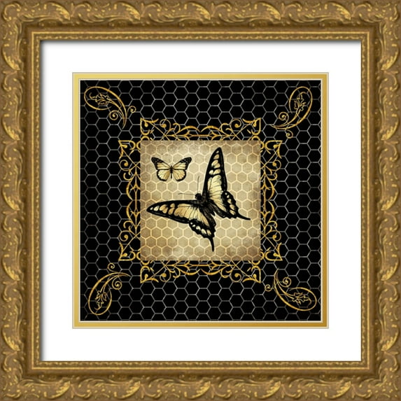 LightBoxJournal 15x15 Gold Ornate Wood Framed with Double Matting Museum Art Print Titled - Golden Butterflies