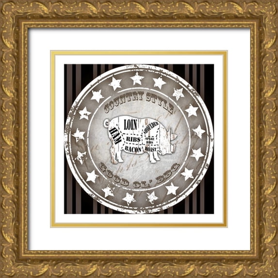 LightBoxJournal 15x15 Gold Ornate Wood Framed with Double Matting Museum Art Print Titled - Good Ol BBQ Square Pig
