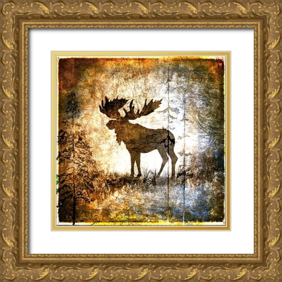 LightBoxJournal 15x15 Gold Ornate Wood Framed with Double Matting Museum Art Print Titled - High Country Moose
