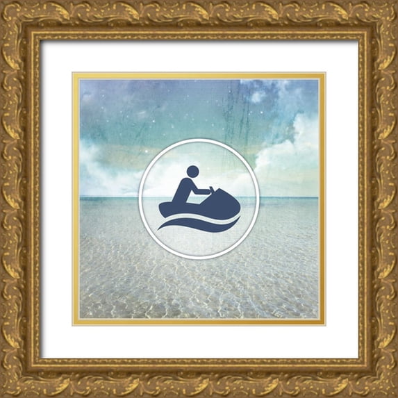 LightBoxJournal 15x15 Gold Ornate Wood Framed with Double Matting Museum Art Print Titled - Signs_SeaLife_JetSki