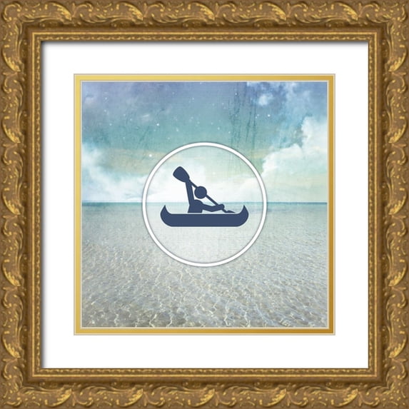 LightBoxJournal 15x15 Gold Ornate Wood Framed with Double Matting Museum Art Print Titled - Signs_SeaLife_Kayaker