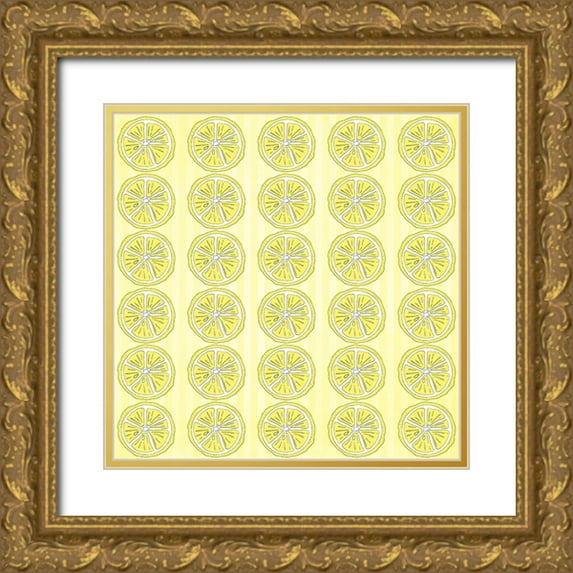 LightBoxJournal 15x15 Gold Ornate Wood Framed with Double Matting Museum Art Print Titled - Summer time Lemon Pattern