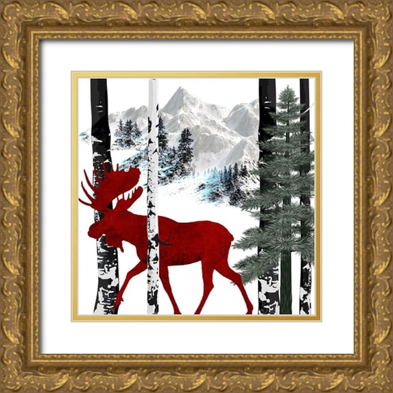 LightBoxJournal 15x15 Gold Ornate Wood Framed with Double Matting Museum Art Print Titled - Winter Moose