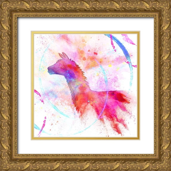 LightBoxJournal 20x20 Gold Ornate Wood Framed with Double Matting Museum Art Print Titled - Painted Pink Llama