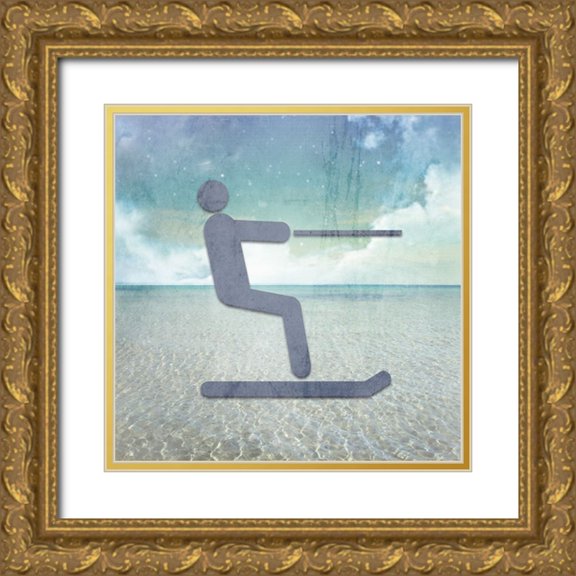 LightBoxJournal 20x20 Gold Ornate Wood Framed with Double Matting Museum Art Print Titled - Signs_Skiier