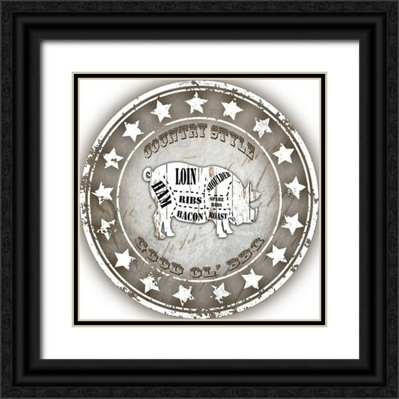 LightBoxJournal 26x26 Black Ornate Wood Framed with Double Matting Museum Art Print Titled - Good Ol BBQ Pig