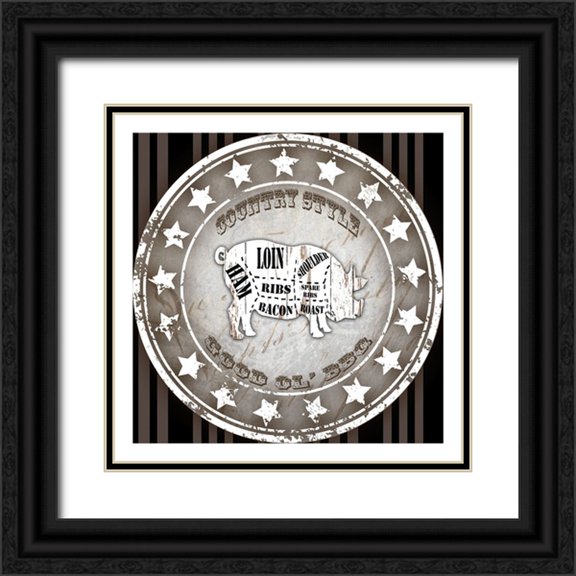 LightBoxJournal 26x26 Black Ornate Wood Framed with Double Matting Museum Art Print Titled - Good Ol BBQ Square Pig