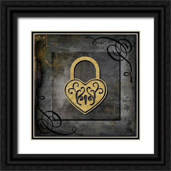 LightBoxJournal 26x26 Black Ornate Wood Framed with Double Matting Museum Art Print Titled - Grunge Gold Crown Lock