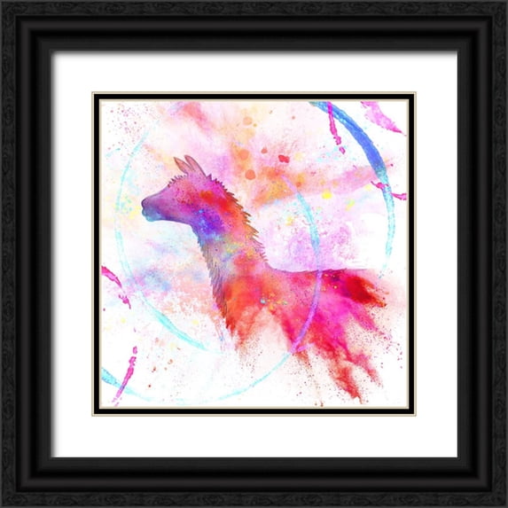 LightBoxJournal 26x26 Black Ornate Wood Framed with Double Matting Museum Art Print Titled - Painted Pink Llama