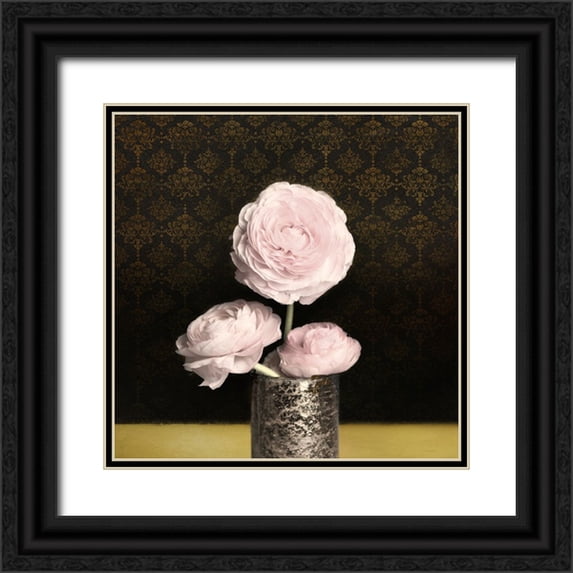 LightBoxJournal 26x26 Black Ornate Wood Framed with Double Matting Museum Art Print Titled - Pink Peonie 01