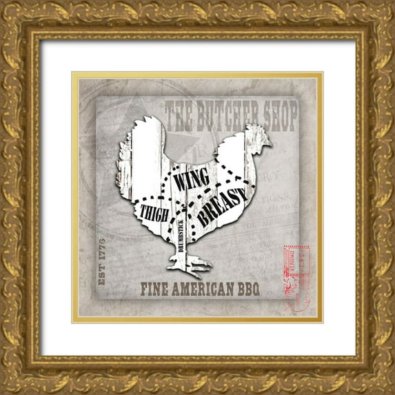 LightBoxJournal 26x26 Gold Ornate Wood Framed with Double Matting Museum Art Print Titled - American Butcher Shop Chicken