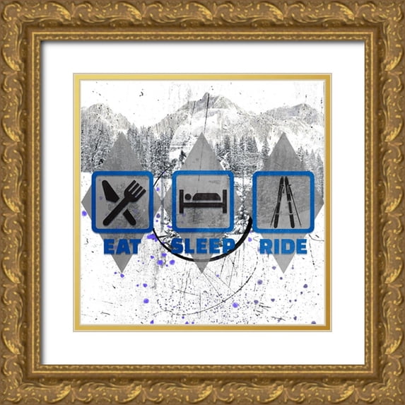 LightBoxJournal 26x26 Gold Ornate Wood Framed with Double Matting Museum Art Print Titled - Extreme Eat-Sleep-Ride