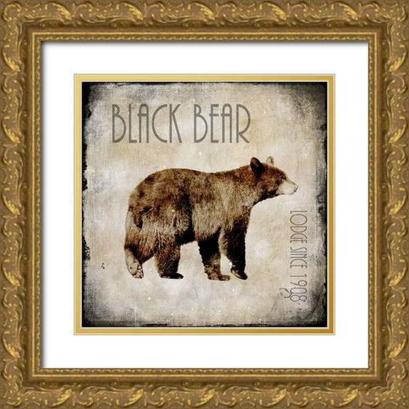 LightBoxJournal 26x26 Gold Ornate Wood Framed with Double Matting Museum Art Print Titled - Moose Lodge 2 - Black Bear