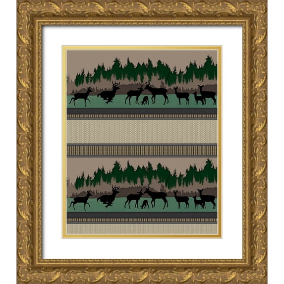 LightBoxJournal 26x31 Gold Ornate Wood Framed with Double Matting Museum Art Print Titled - Deer_SurfacePattern V1 0