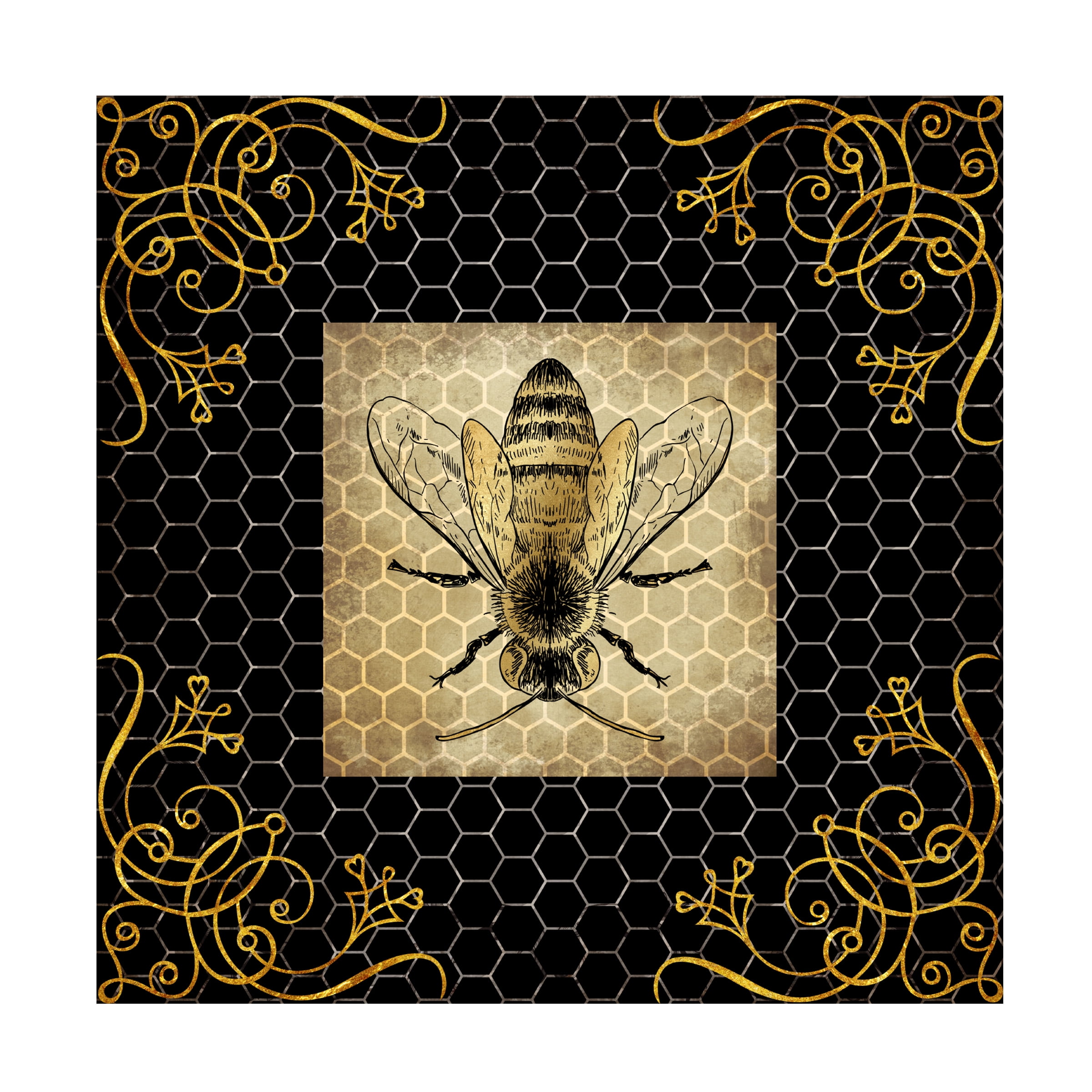 Golden Honey Bee Canvas Art with Black and Gold Border
