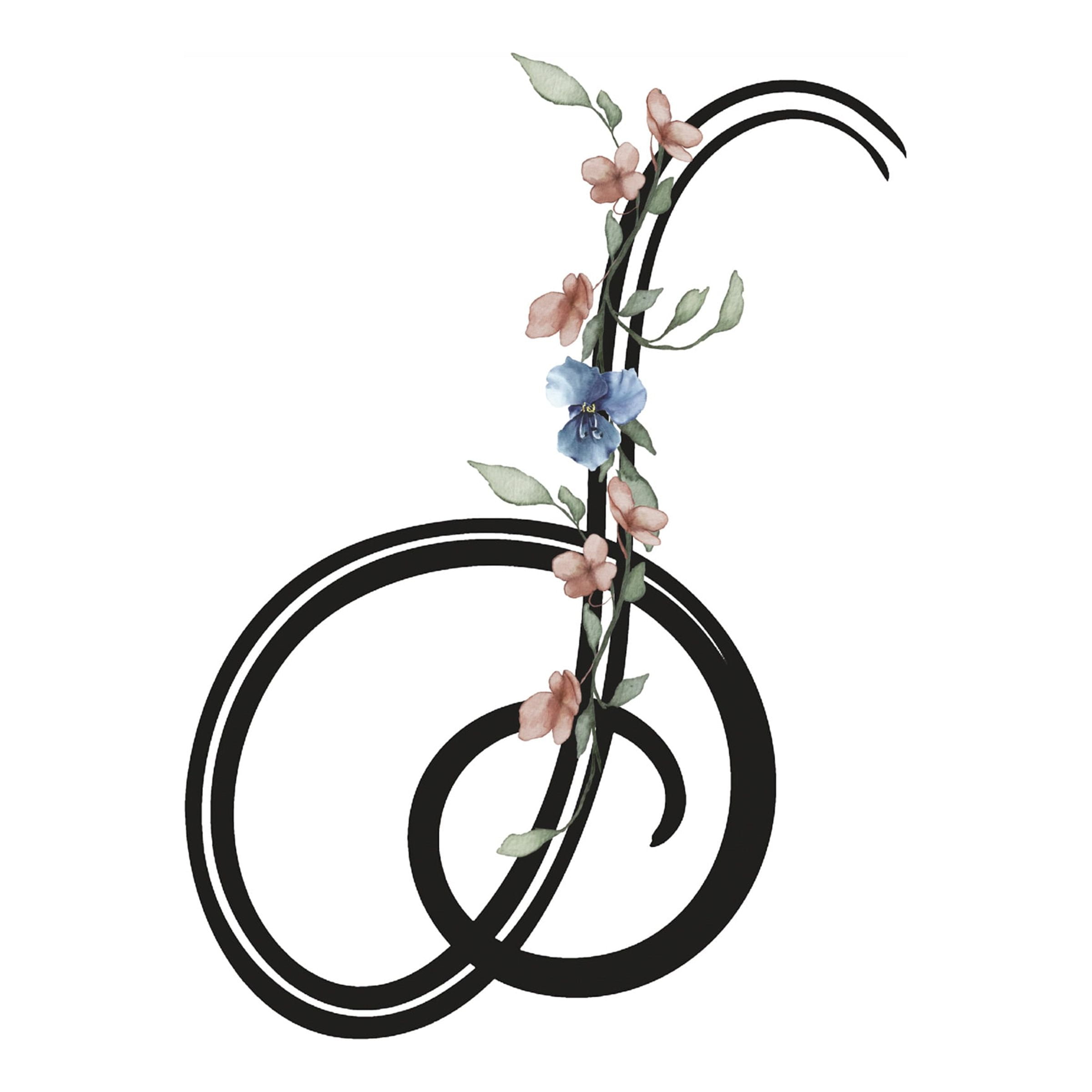 Modern Floral Monogram 'I' Canvas Art Print, 18" x 18"
