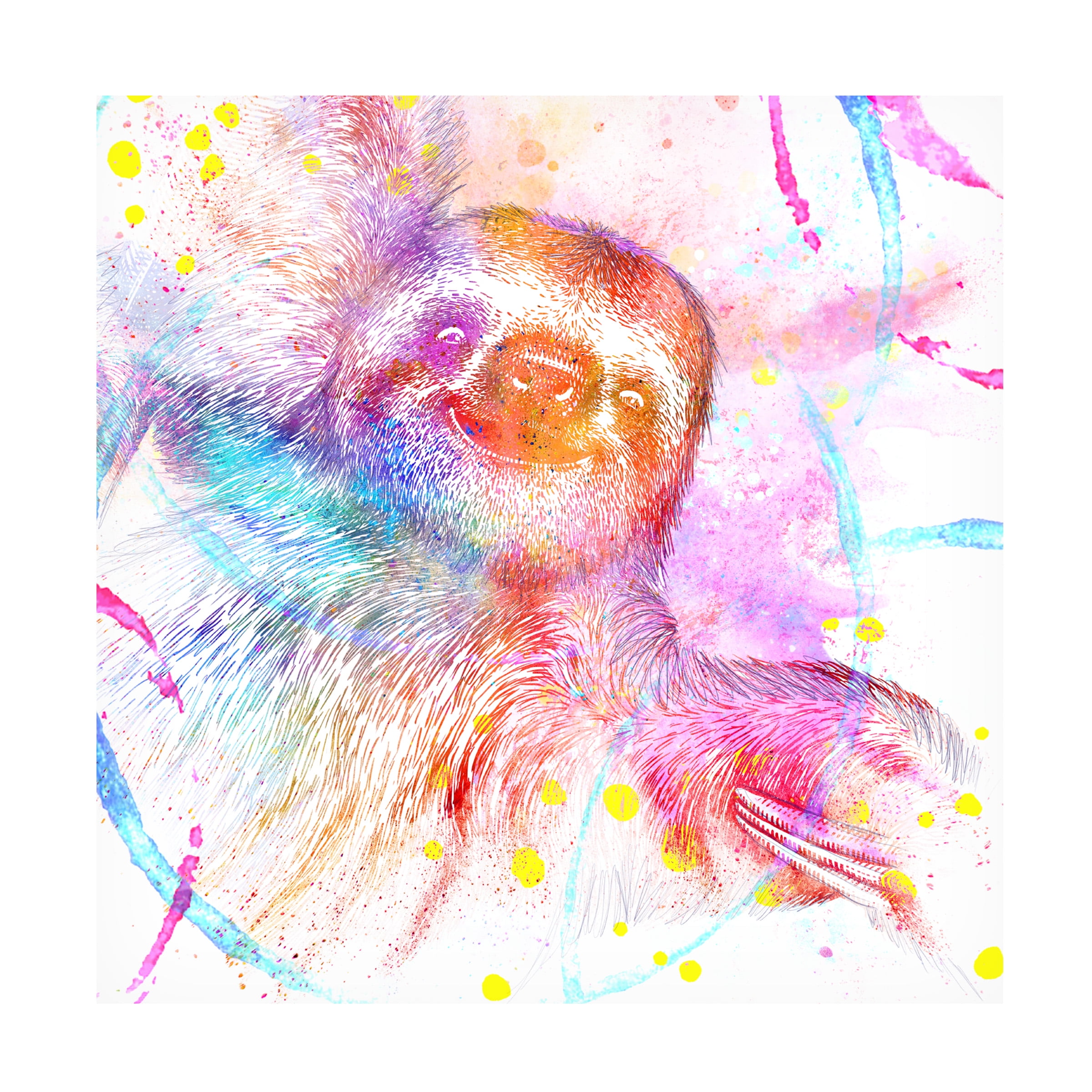 Colorful Pink and Blue Sloth Canvas Art, 14" x 14"