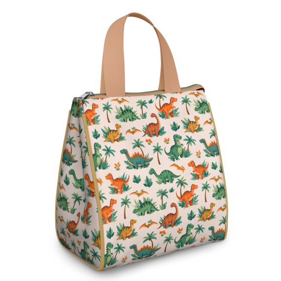 LightColor Cartoon Dinosaurs Jungle Pattern Insulated Lunch Bag for Women & Adults,Large Portable Soft Cooler Lunch Bag,Thermal Food Storage Tote with Pearl Cotton,8.66L,8.75x5.75x9.5 Inch