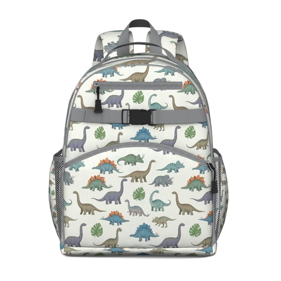 LightColor Cartoon Dinosaurs Leaves Pattern Backpack for School,Cute School Bag,Schoolbag with Adjustable Shoulder Straps & Padded Back,15.25"x11.5"x5.25"
