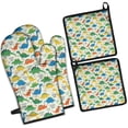 thumbnail image 1 of LightColor Cartoon Dinosaurs Pattern Kitchen Oven Mitt and Pot Holder Sets 4 Pcs for Baking, Cooking and Grilling, Heat Resistant Up To 392 °F, 1 of 7
