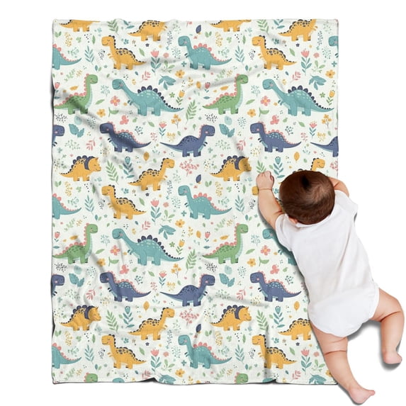 LightColor Dinosaurs Floral Pattern Blanket,Comfortable Soft Lamb Wool Throw Blanket,All Season,Warm Lightweight Blankets for Sofa Bed Couch Living Room Chair,30"x40"