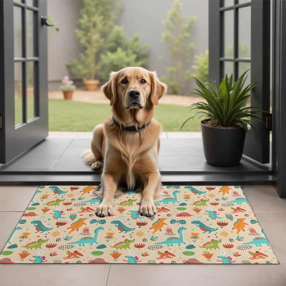 LightColor Dinosaurs Flowers Pattern Door Rugs,Washable Non Slip Door Mats Indoor,Decorative Door Mats,Entry Mat Indoor for Entrance,Bedroom,Kitchen,Bathroom,20"x32"