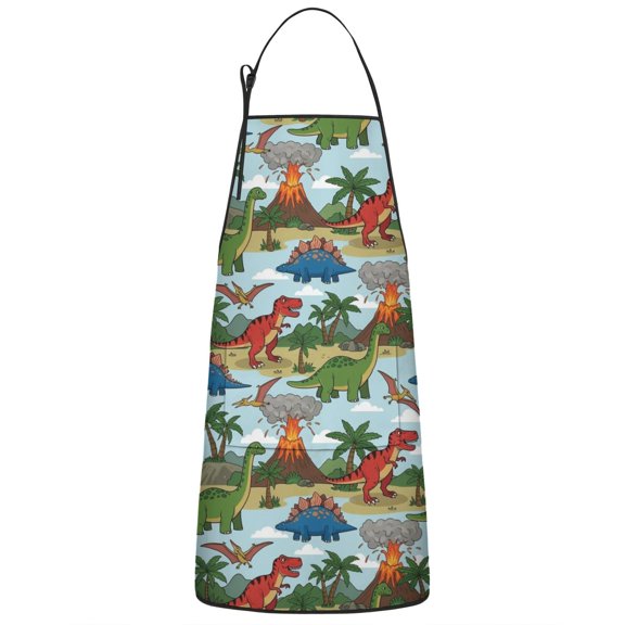LightColor Dinosaurs Volcanoes Pattern Apron-Garden Aprons for Women with Pockets-Cotton Linen Waterproof Kitchen Cooking Gardening Aprons Adjustable for Kitchen,Cooking,BBQ and Salon 33x27 Inch