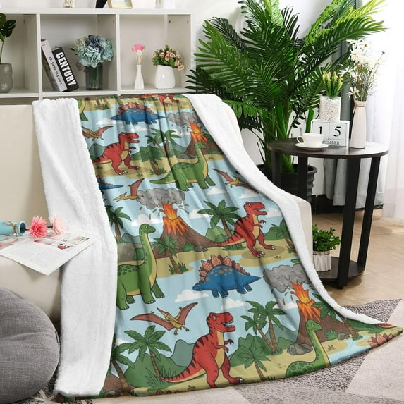 LightColor Dinosaurs Volcanoes Pattern Blanket,Comfortable Soft Lamb Wool Throw Blanket,All Season,Warm Lightweight Blankets for Sofa Bed Couch Living Room Chair,60"x80"