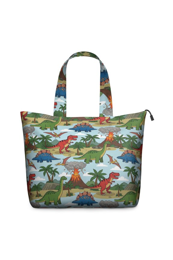 LightColor Dinosaurs Volcanoes Pattern Travel Tote Bags for Women Carry On,Large Weekender Bags for Women Travel,Multi Functional Duffle Bag for Work,Shopping,Sports