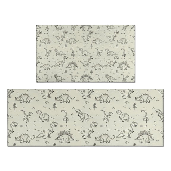 LightColor Origami Dinosaurs Pattern Kitchen Rugs Sets Of 2,Anti Fatigue Kitchen Mat Rugs Non Slip Washable,Decorative Kitchen Floor Mats for Kitchen,Sink,Laundry,17"x30"+17"x47"