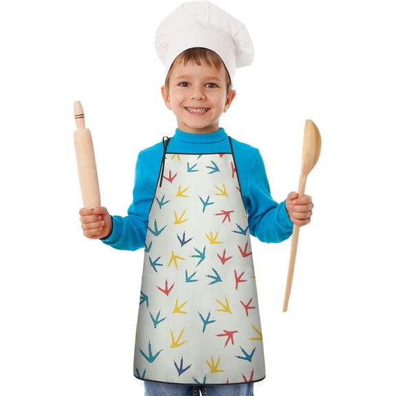 LightColorful BirdsFootprints Pattern Kids Aprons for Girls and Boys,Adjustable Neck Strap Toddler Aprons for Kids Cooking Baking