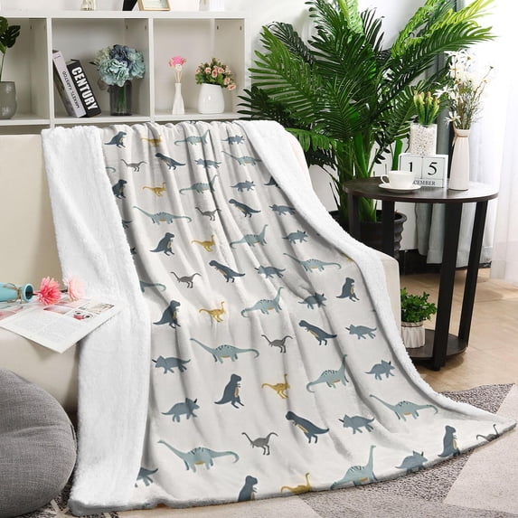 LightGray Cartoon Dinosaurs Pattern Blanket,Comfortable Soft Lamb Wool Throw Blanket,All Season,Warm Lightweight Blankets for Sofa Bed Couch Living Room Chair,60"x80"