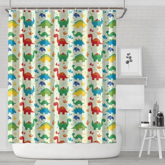 LightGreen Cartoon Dinosaurs Colorful Elements Pattern Shower Curtain 72"x84" ,Bathroom Decorative Shower Curtains Set with 12 Hooks,Modern Waterproof Washable Shower Curtain