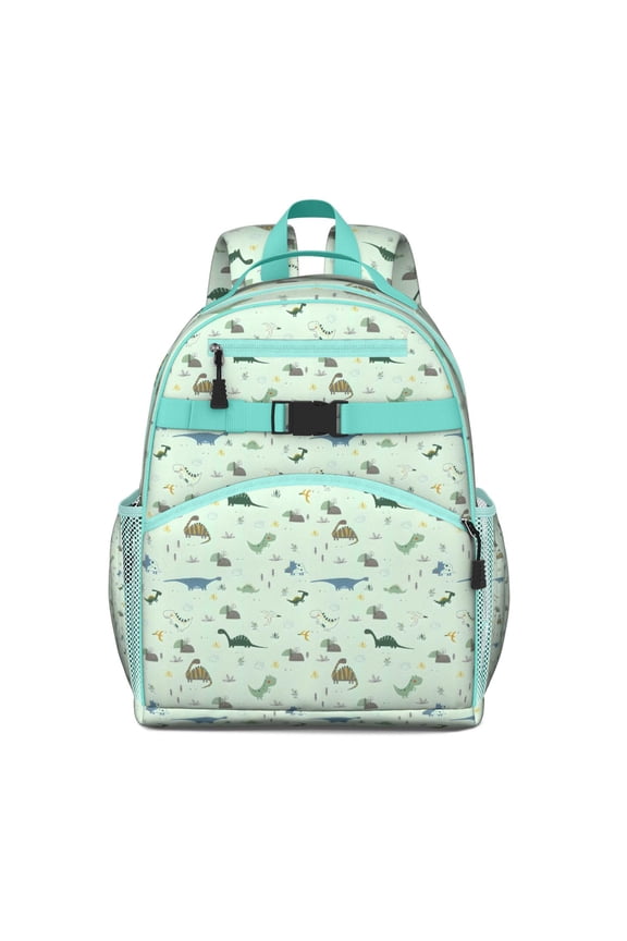 LightGreen Cartoon Dinosaurs Pattern Backpack for School,Cute School Bag,Schoolbag with Adjustable Shoulder Straps & Padded Back,15.25"x11.5"x5.25"