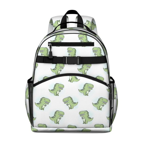 LightGreen Cartoon Dinosaurs Pattern Cute School Backpack Bag for School with Padded Back and Adjustable Shoulder Straps 15.25"x11.5"x5.25"