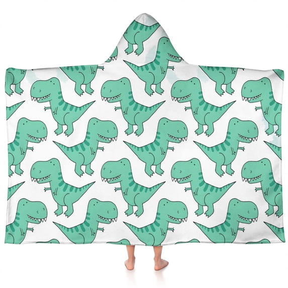 LightGreen Cartoon Dinosaurs Pattern Hooded Bath Towel,60"x35" for Ages 3 To 12 Kids, Quick Dry Lightweight Soft Microfiber Hood Beach Towel Cover Up for Kids