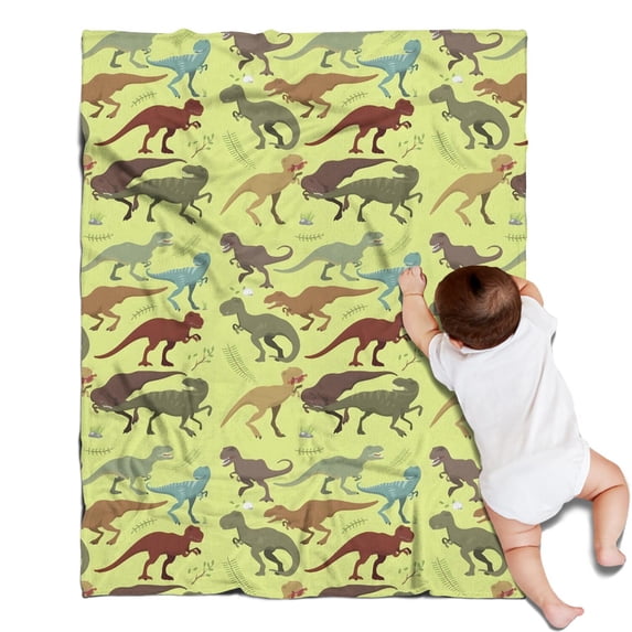 LightGreen Cartoon Dinosaurs Prehistoric Pattern Blanket,Comfortable Soft Lamb Wool Throw Blanket,All Season,Warm Lightweight Blankets for Sofa Bed Couch Living Room Chair,30"x40"